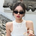 American retro black sunglasses women's high-end small face small frame oval European and American sunglasses summer sun protection